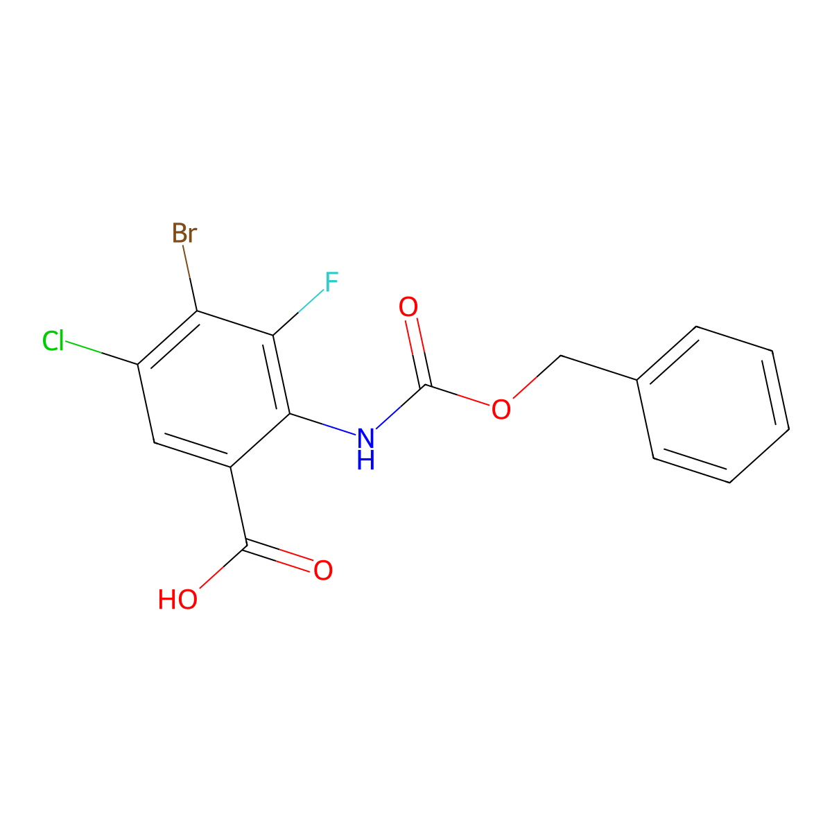 2-{[(Benzyloxy)carbonyl]amino}-4-bromo-5-chloro-3-fluorobenzoic acid molecular structure, CAS 2580237-30-3