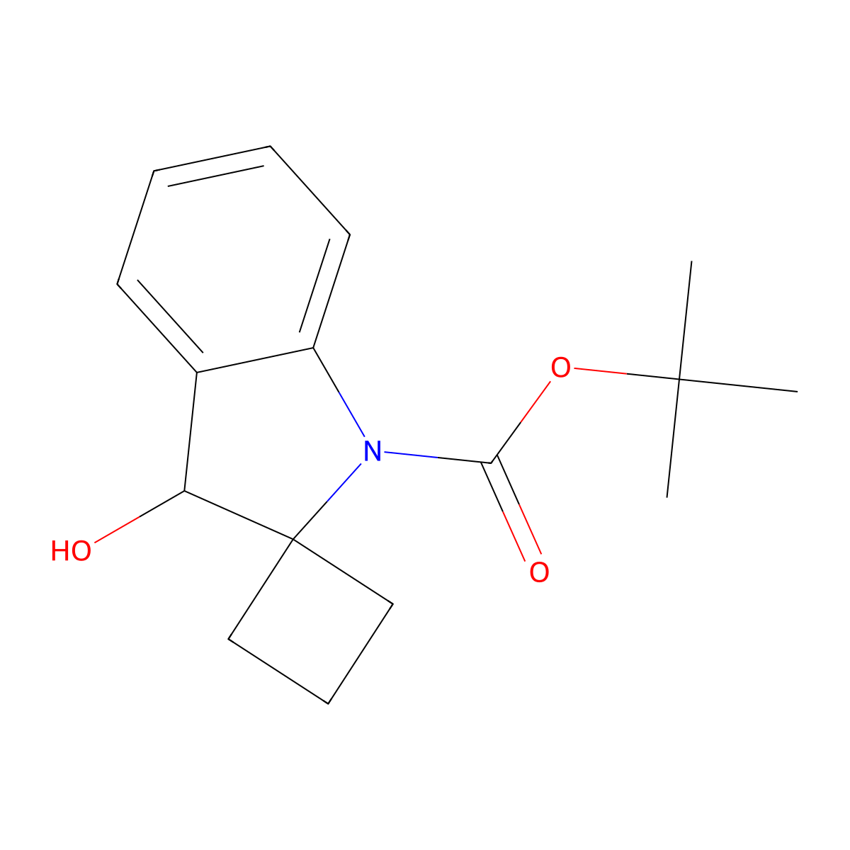 Tert-butyl 3'-hydroxy-1',3'-dihydrospiro[cyclobutane-1,2'-indole]-1'-carboxylate molecular structure, CAS 2580237-32-5