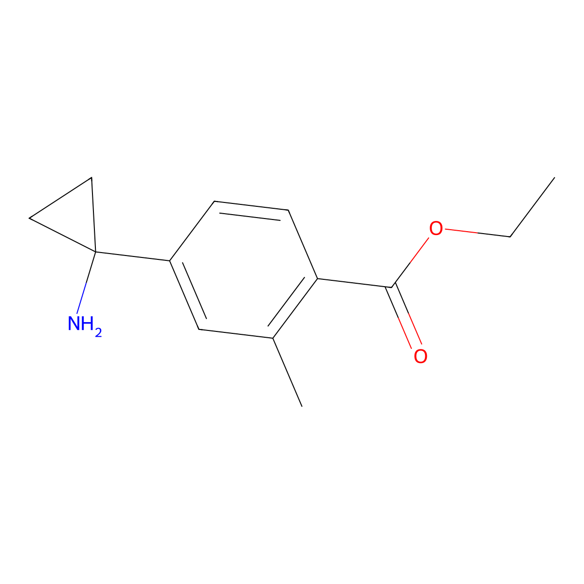 Ethyl 4-(1-aminocyclopropyl)-2-methylbenzoate molecular structure, CAS 2580237-35-8