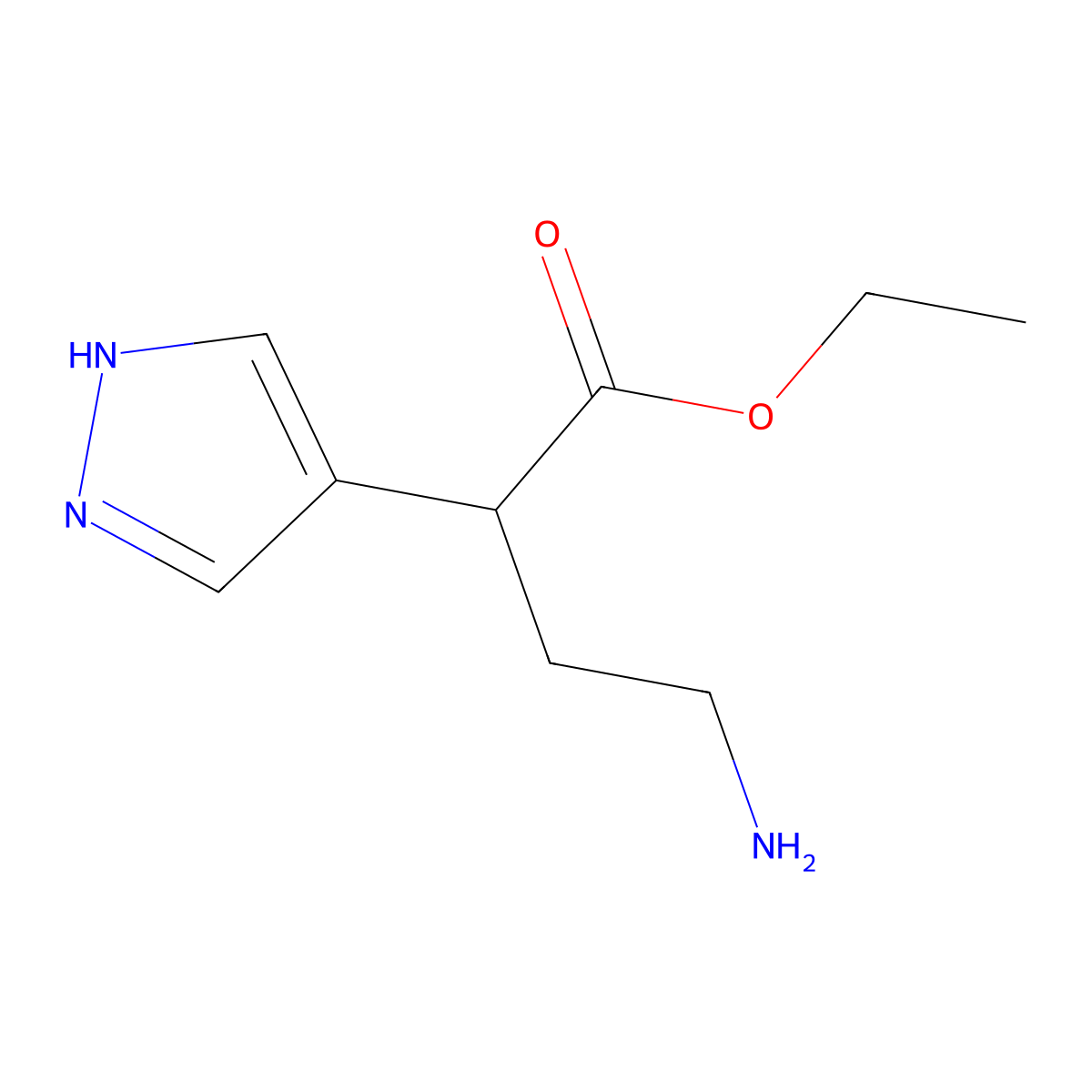 ethyl 4-amino-2-(1H-pyrazol-4-yl)butanoate molecular structure, CAS 2580237-50-7