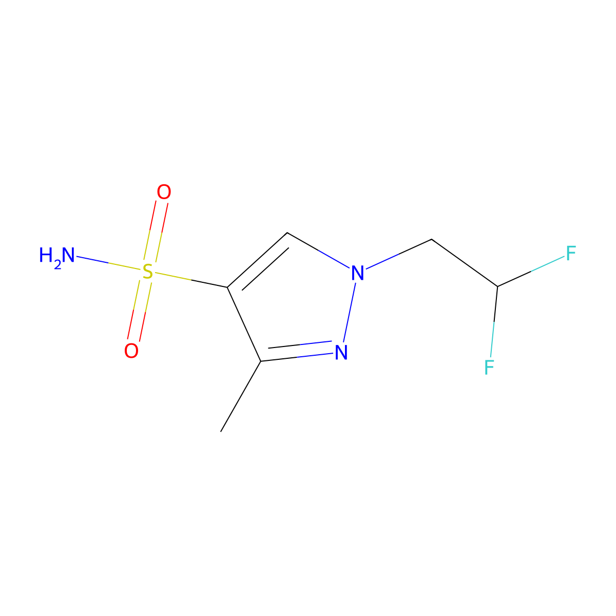 1-(2,2-difluoroethyl)-3-methyl-1H-pyrazole-4-sulfonamide molecular structure, CAS 2580237-72-3