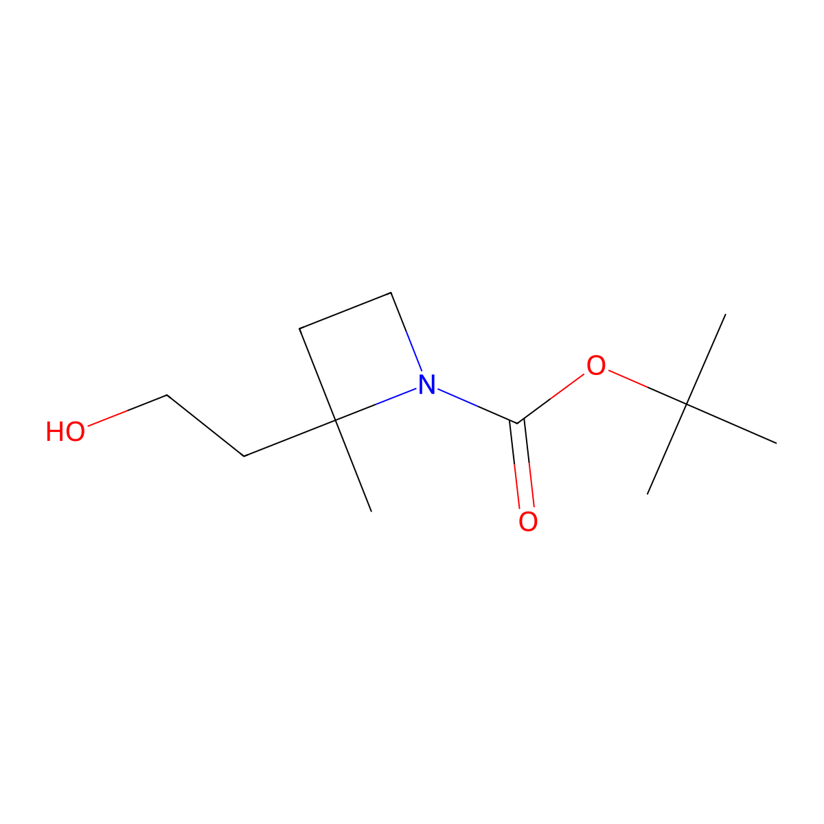 Tert-butyl 2-(2-hydroxyethyl)-2-methylazetidine-1-carboxylate molecular structure, CAS 2580237-91-6