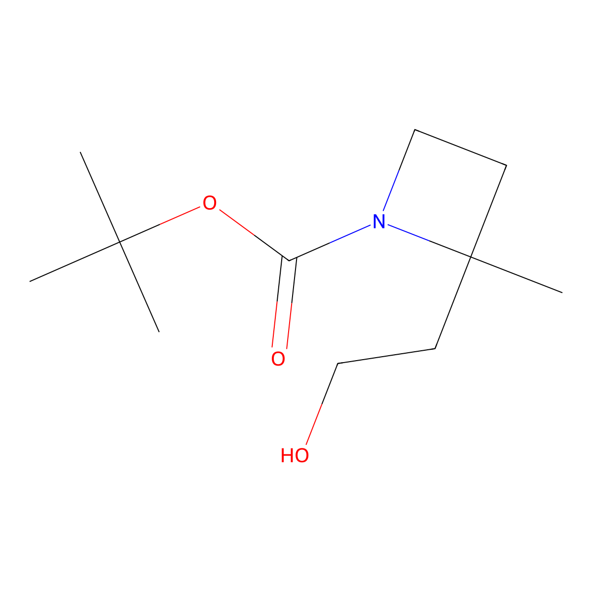 Tert-butyl 2-(2-hydroxyethyl)-2-methylazetidine-1-carboxylate molecular structure, CAS 2580237-91-6