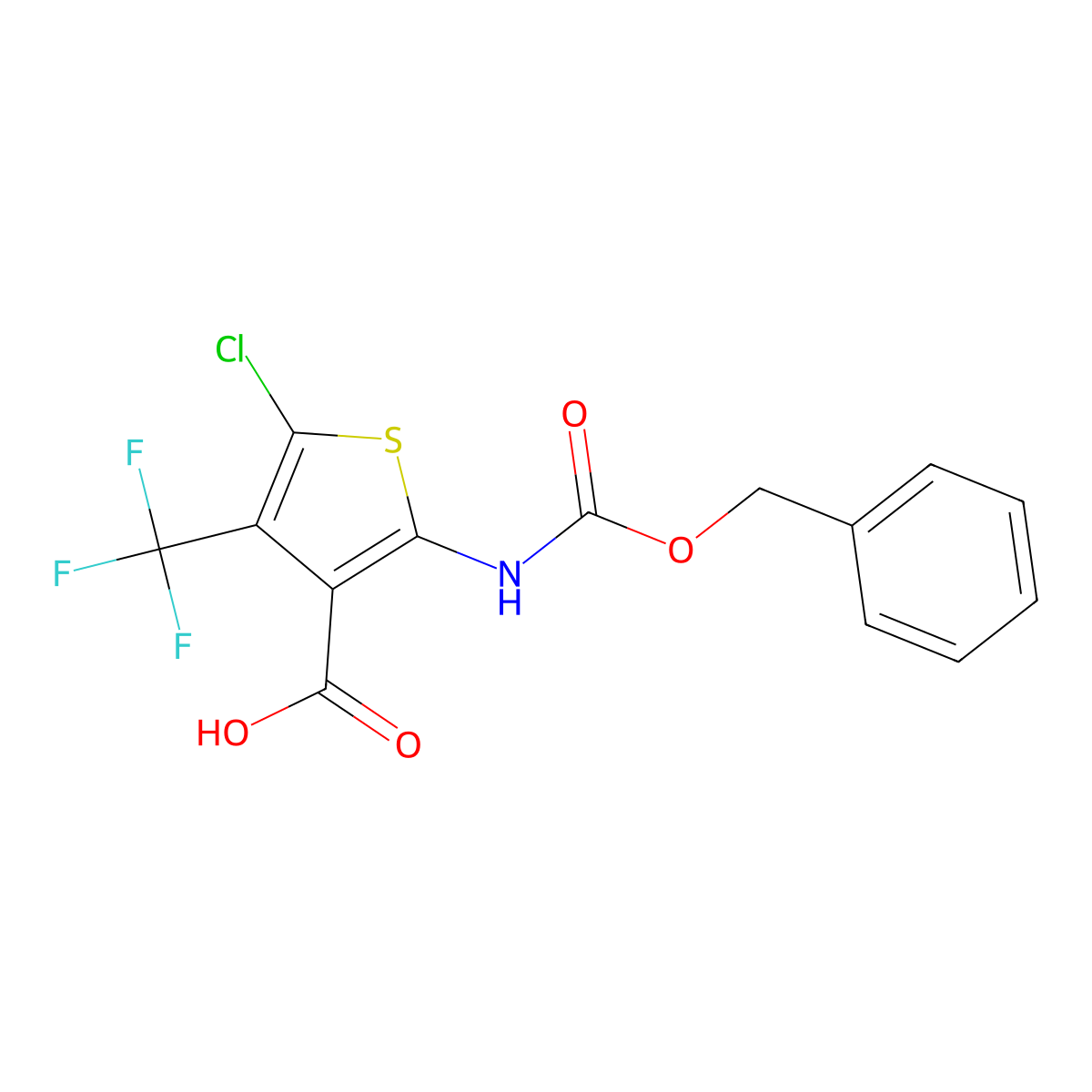 2-{[(Benzyloxy)carbonyl]amino}-5-chloro-4-(trifluoromethyl)thiophene-3-carboxylic acid molecular structure, CAS 2580237-92-7