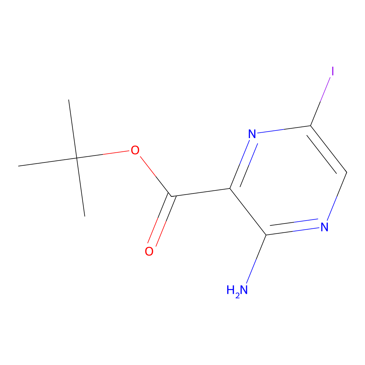 Tert-butyl 3-amino-6-iodopyrazine-2-carboxylate molecular structure, CAS 2580237-97-2