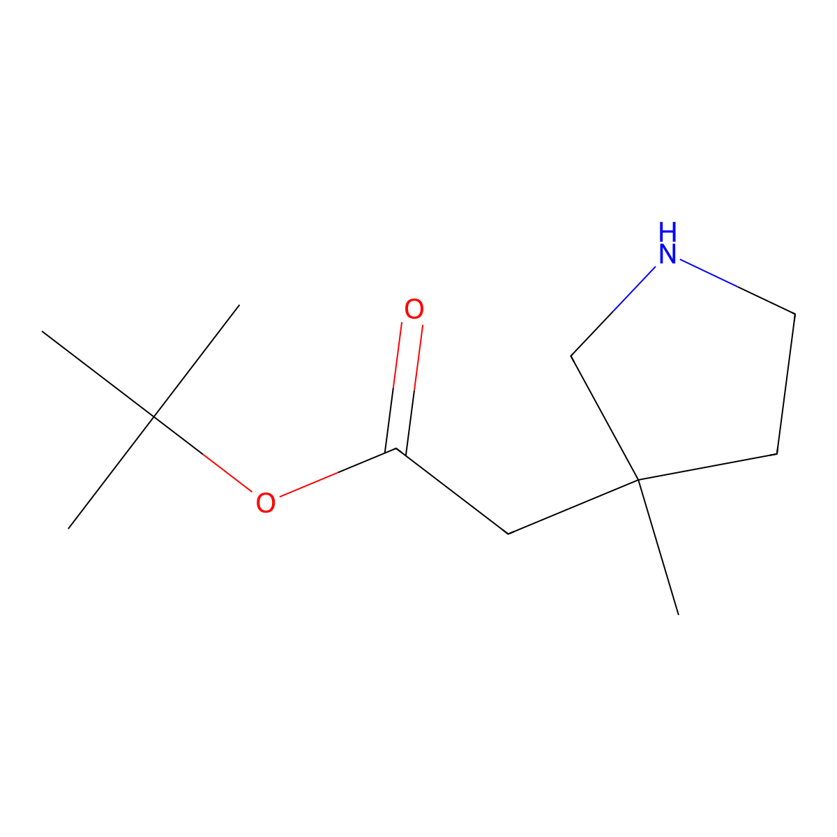Tert-butyl 2-(3-methylpyrrolidin-3-yl)acetate molecular structure, CAS 2580238-27-1