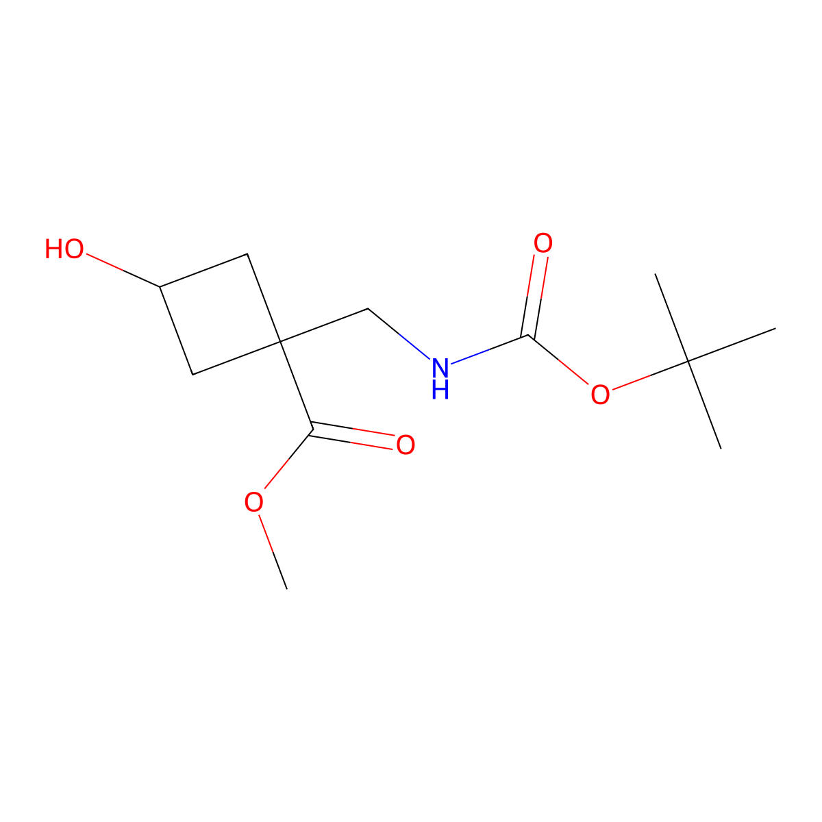 Methyl 1-({[(tert-butoxy)carbonyl]amino}methyl)-3-hydroxycyclobutane-1-carboxylate molecular structure, CAS 2580238-48-6
