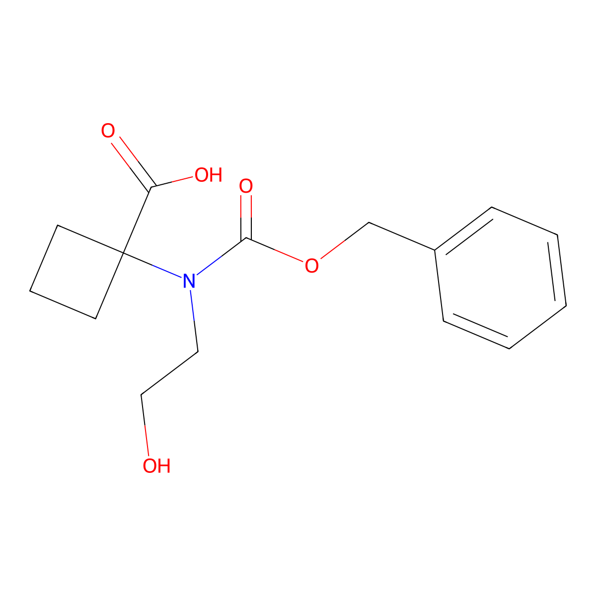 1-{[(Benzyloxy)carbonyl](2-hydroxyethyl)amino}cyclobutane-1-carboxylic acid molecular structure, CAS 2580238-49-7