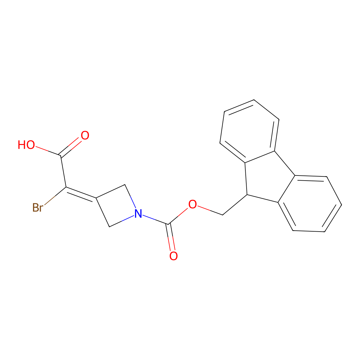 2-bromo-2-(1-{[(9H-fluoren-9-yl)methoxy]carbonyl}azetidin-3-ylidene)acetic acid molecular structure, CAS 2580238-60-2