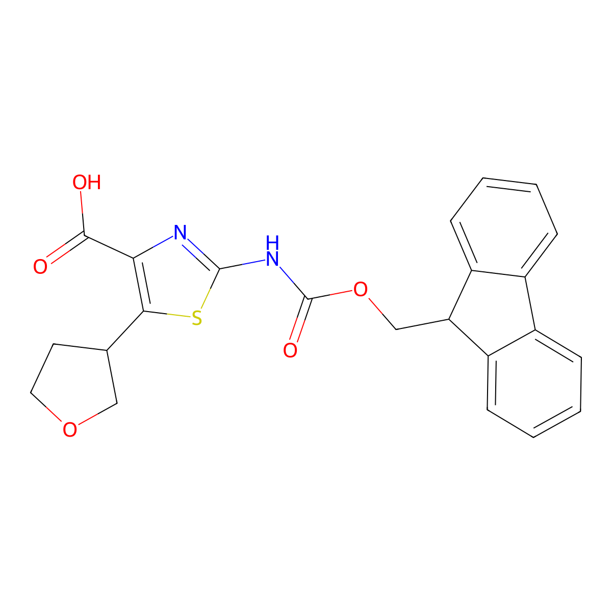 2-({[(9H-fluoren-9-yl)methoxy]carbonyl}amino)-5-(oxolan-3-yl)-1,3-thiazole-4-carboxylic acid molecular structure, CAS 2580238-69-1