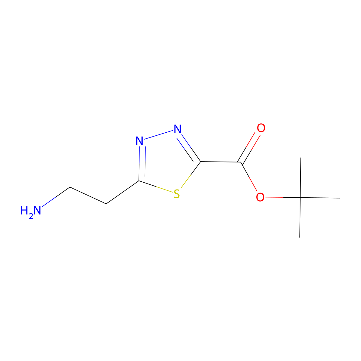 Tert-butyl 5-(2-aminoethyl)-1,3,4-thiadiazole-2-carboxylate molecular structure, CAS 2580238-79-3