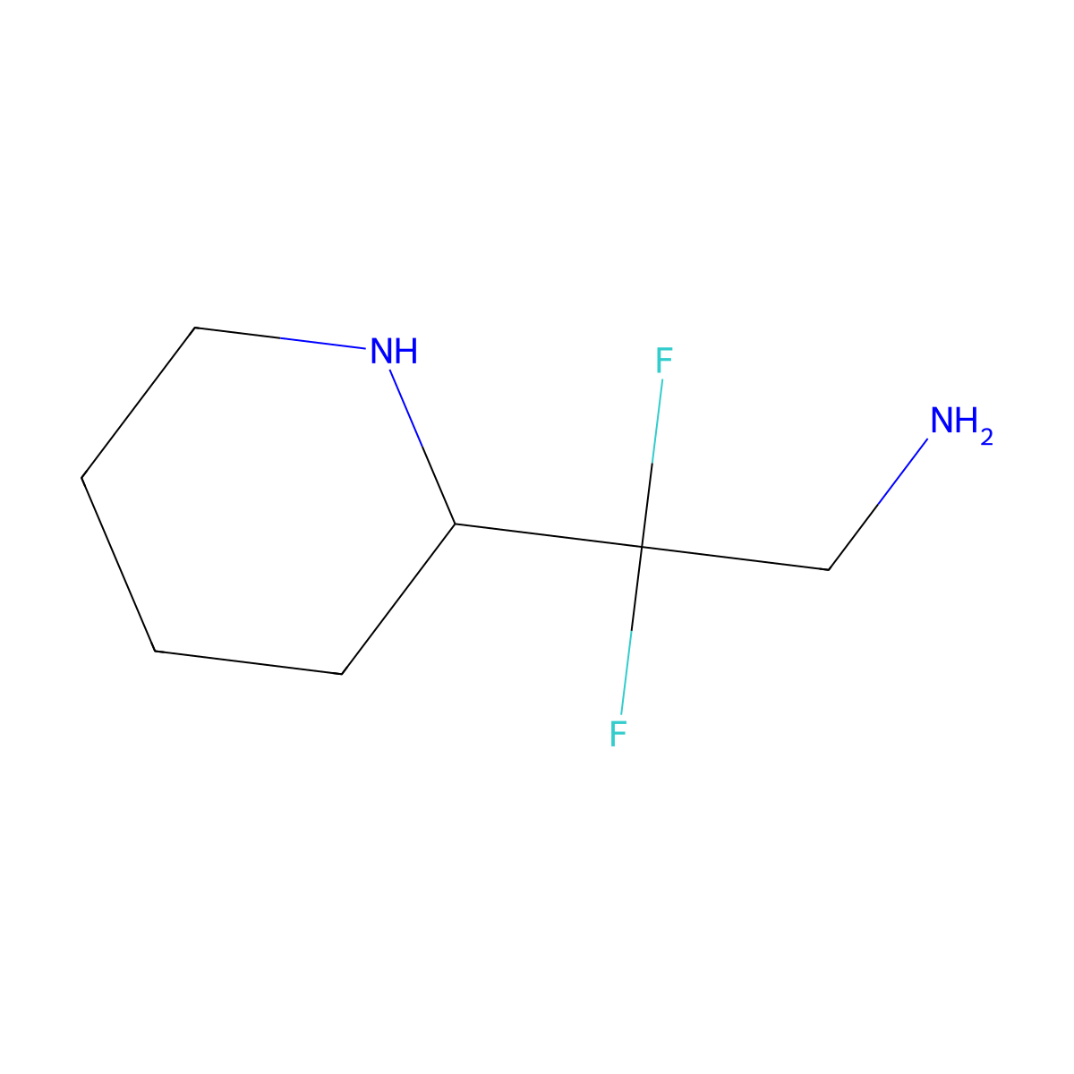 2,2-Difluoro-2-(piperidin-2-yl)ethan-1-amine molecular structure, CAS 2580239-07-0
