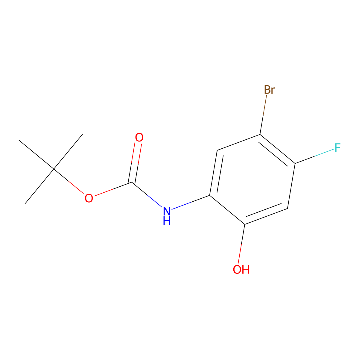 tert-butyl N-(5-bromo-4-fluoro-2-hydroxyphenyl)carbamate molecular structure, CAS 2580239-16-1