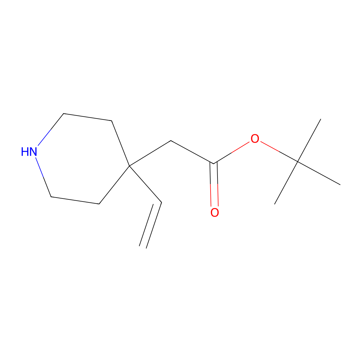 Tert-butyl 2-(4-ethenylpiperidin-4-yl)acetate molecular structure, CAS 2580239-17-2