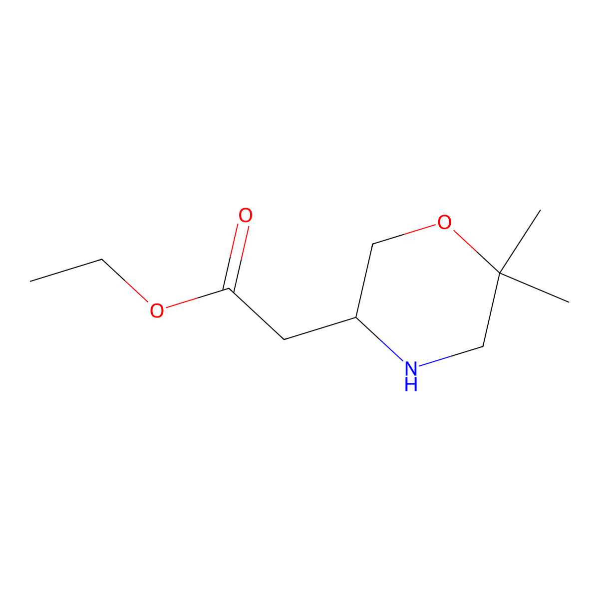Ethyl 2-(6,6-dimethylmorpholin-3-yl)acetate molecular structure, CAS 2580239-22-9