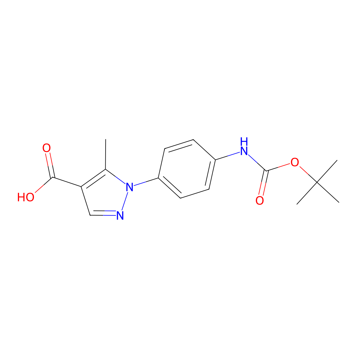 1-(4-{[(tert-butoxy)carbonyl]amino}phenyl)-5-methyl-1H-pyrazole-4-carboxylic acid molecular structure, CAS 2580239-34-3