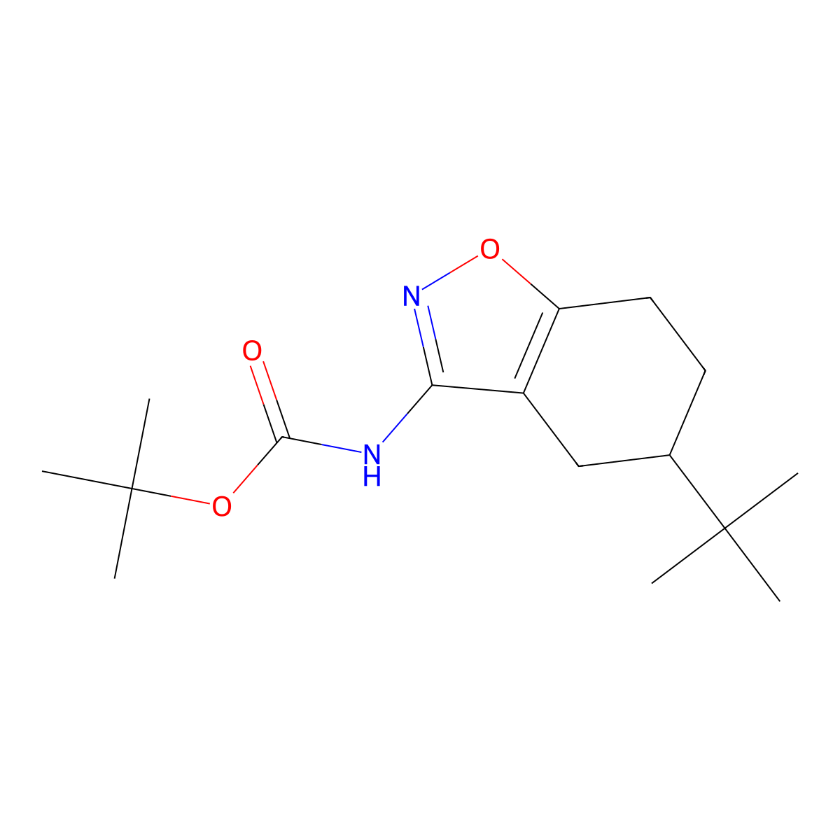 Tert-butyl N-(5-tert-butyl-4,5,6,7-tetrahydro-1,2-benzoxazol-3-yl)carbamate molecular structure, CAS 2580239-38-7