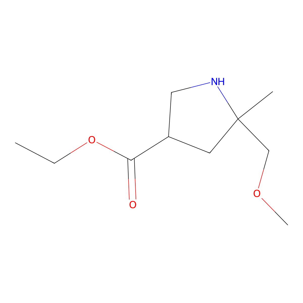 Ethyl 5-(methoxymethyl)-5-methylpyrrolidine-3-carboxylate molecular structure, CAS 2580239-43-4