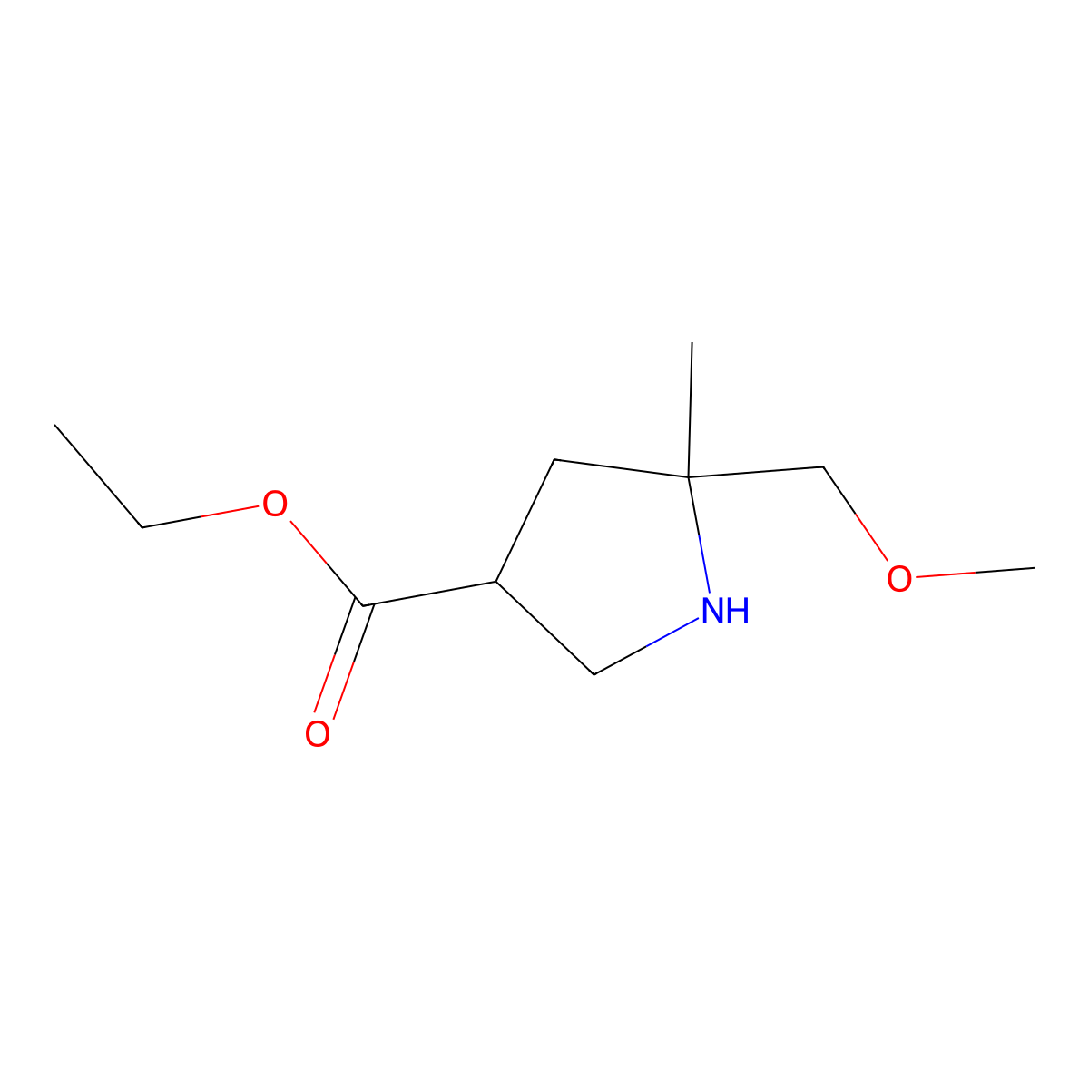 Ethyl 5-(methoxymethyl)-5-methylpyrrolidine-3-carboxylate molecular structure, CAS 2580239-43-4