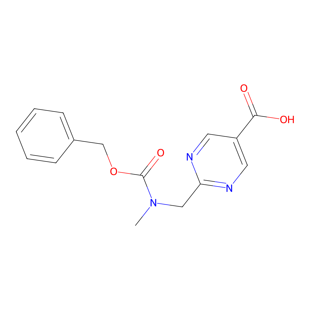2-({[(Benzyloxy)carbonyl](methyl)amino}methyl)pyrimidine-5-carboxylic acid molecular structure, CAS 2580239-58-1
