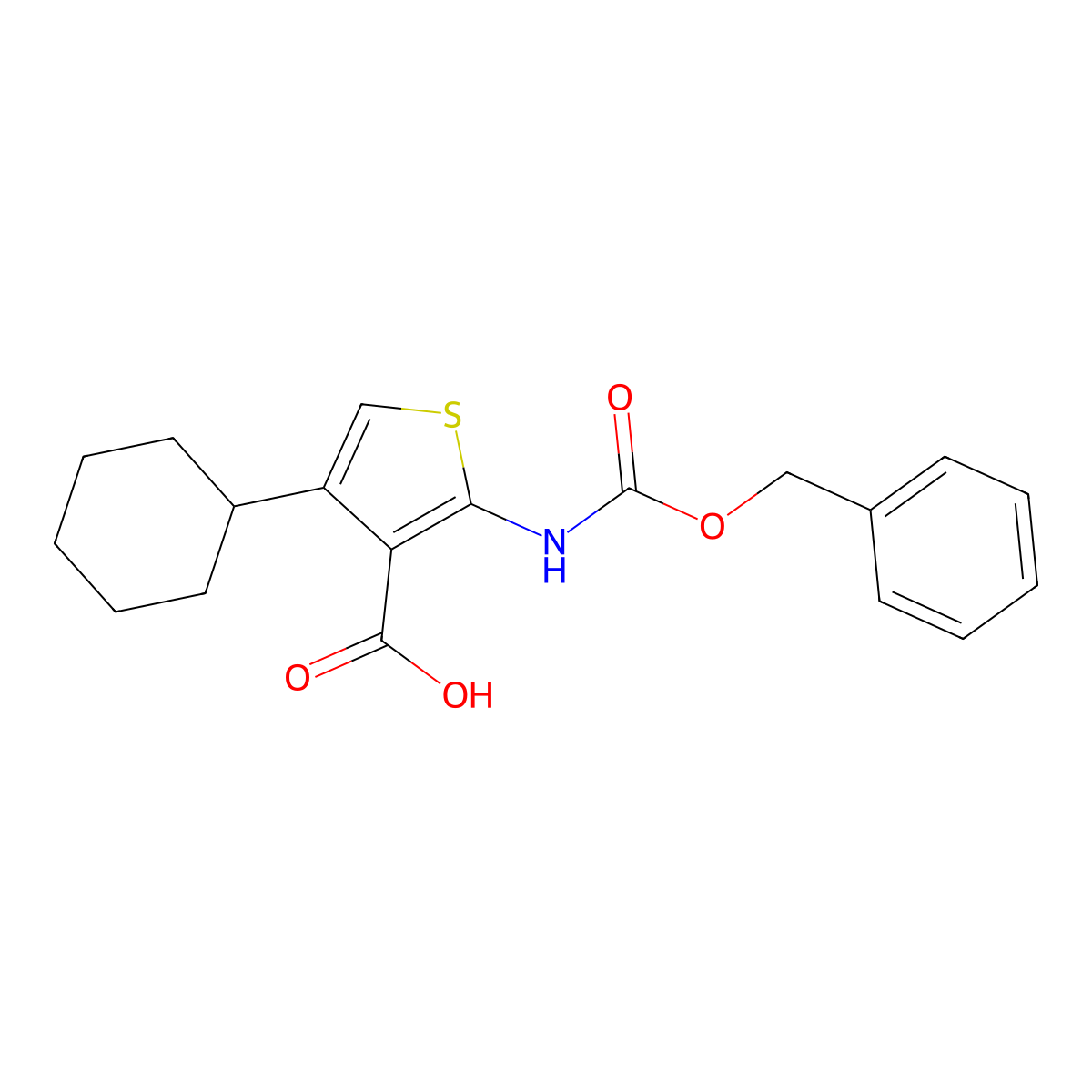 2-{[(Benzyloxy)carbonyl]amino}-4-cyclohexylthiophene-3-carboxylic acid molecular structure, CAS 2580239-61-6