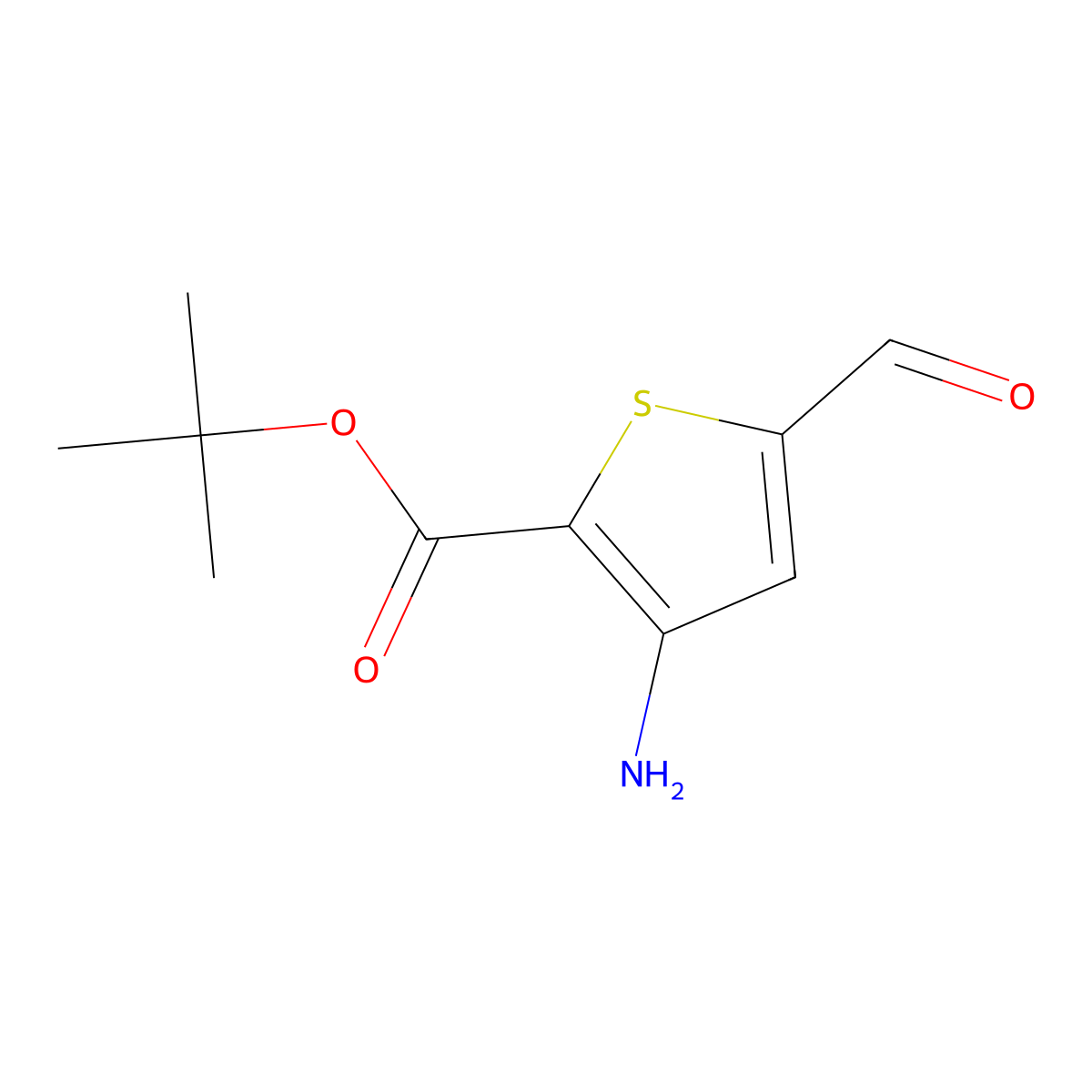 Tert-butyl 3-amino-5-formylthiophene-2-carboxylate molecular structure, CAS 2580239-76-3