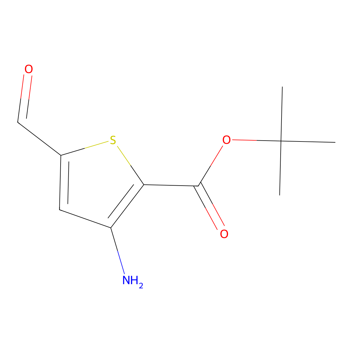Tert-butyl 3-amino-5-formylthiophene-2-carboxylate molecular structure, CAS 2580239-76-3