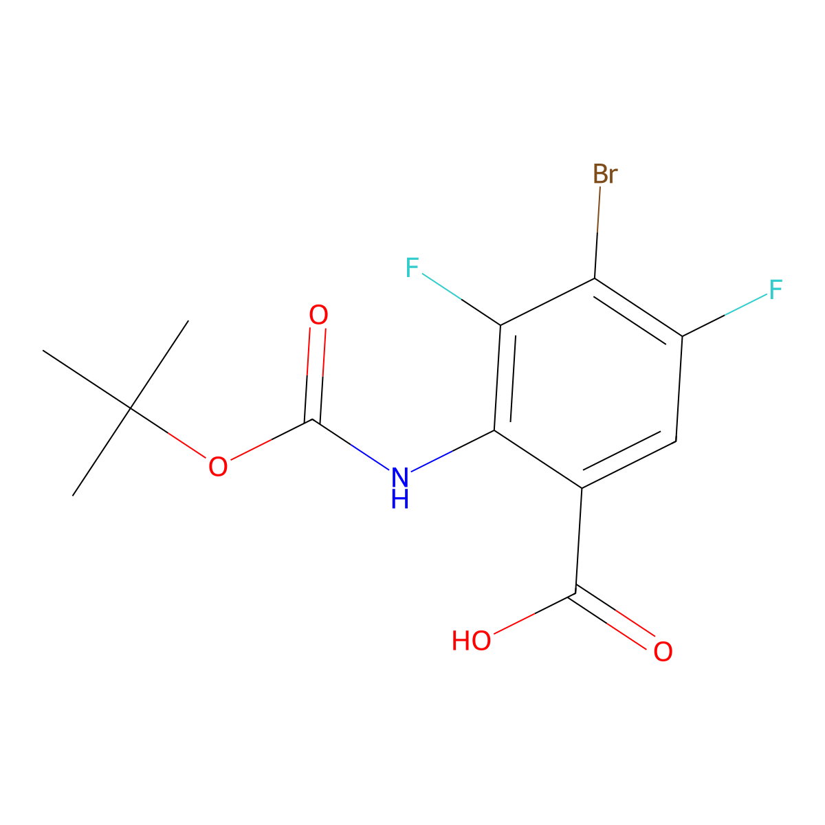 4-Bromo-2-{[(tert-butoxy)carbonyl]amino}-3,5-difluorobenzoic acid molecular structure, CAS 2580239-82-1