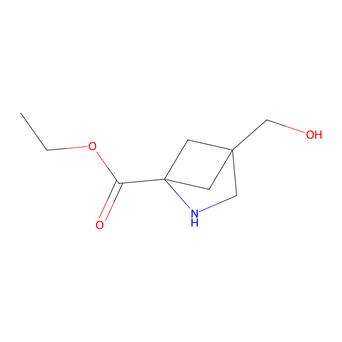 Ethyl 4-(hydroxymethyl)-2-azabicyclo[2.1.1]hexane-1-carboxylate molecular structure, CAS 2580239-84-3