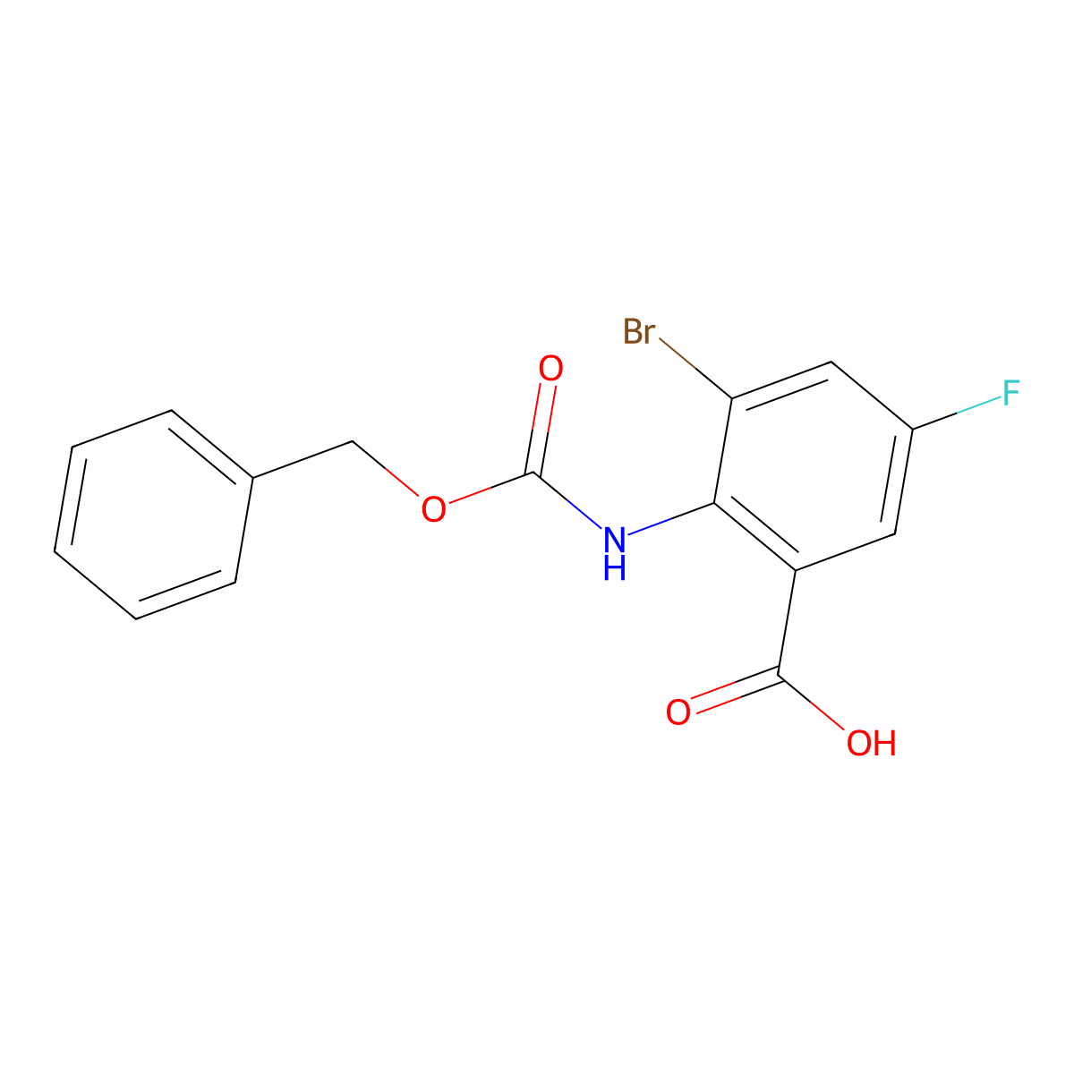 2-{[(Benzyloxy)carbonyl]amino}-3-bromo-5-fluorobenzoic acid molecular structure, CAS 2580239-86-5