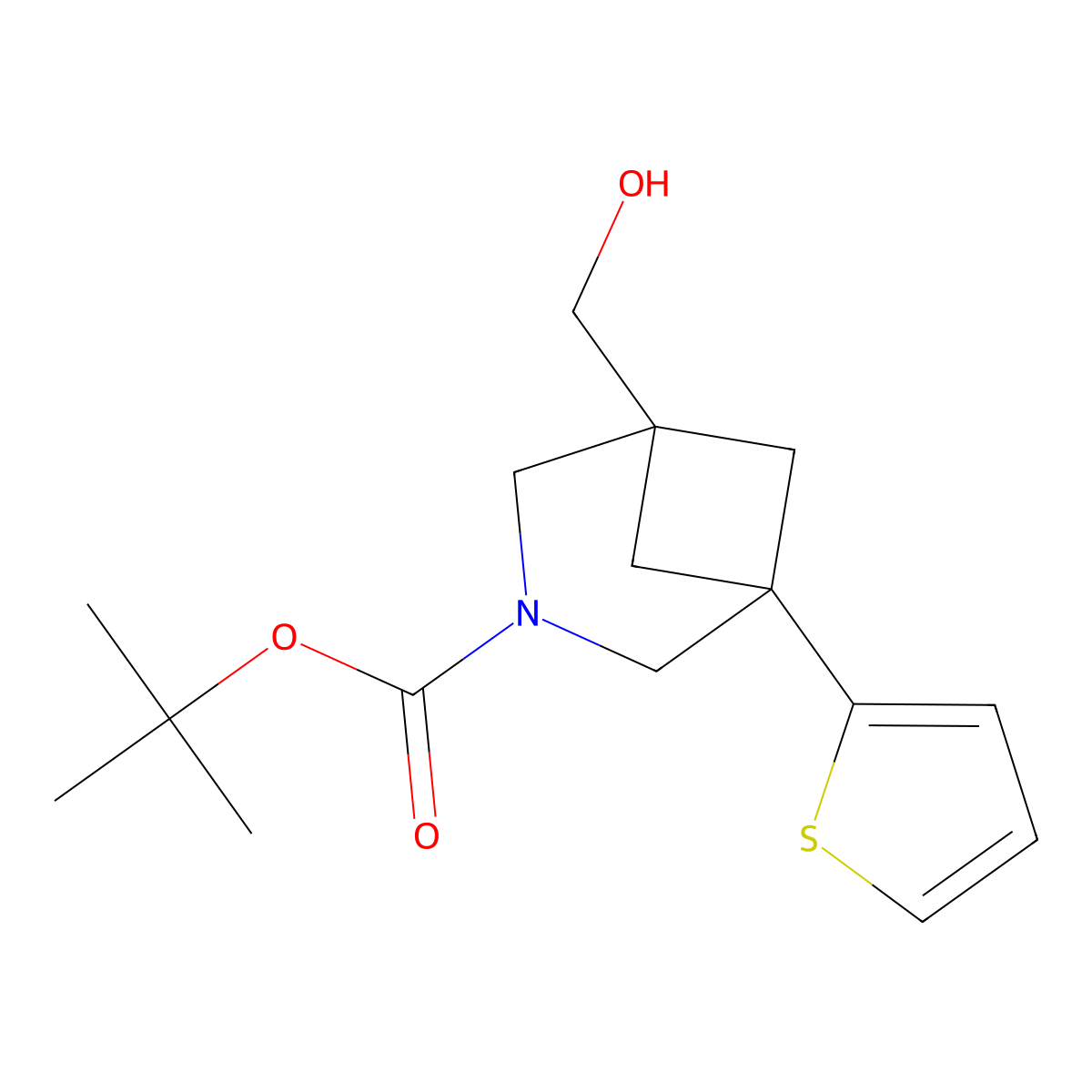 Tert-butyl 1-(hydroxymethyl)-5-(2-thienyl)-3-azabicyclo[3.1.1]heptane-3-carboxylate molecular structure, CAS 2580240-08-8