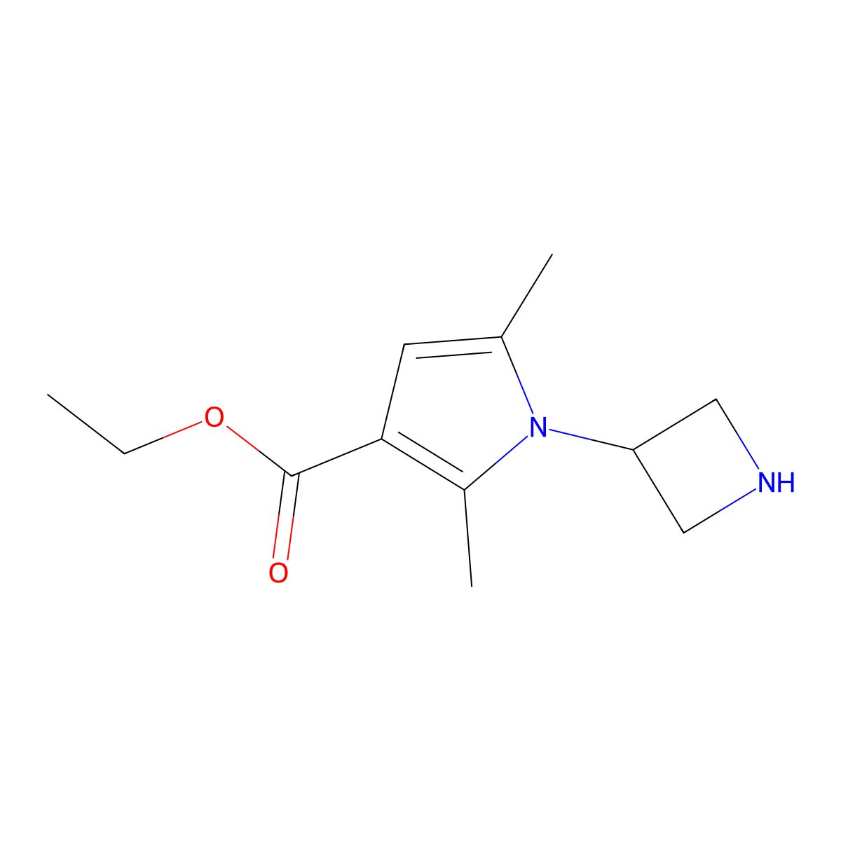 ethyl 1-(azetidin-3-yl)-2,5-dimethyl-1H-pyrrole-3-carboxylate molecular structure, CAS 2580240-09-9