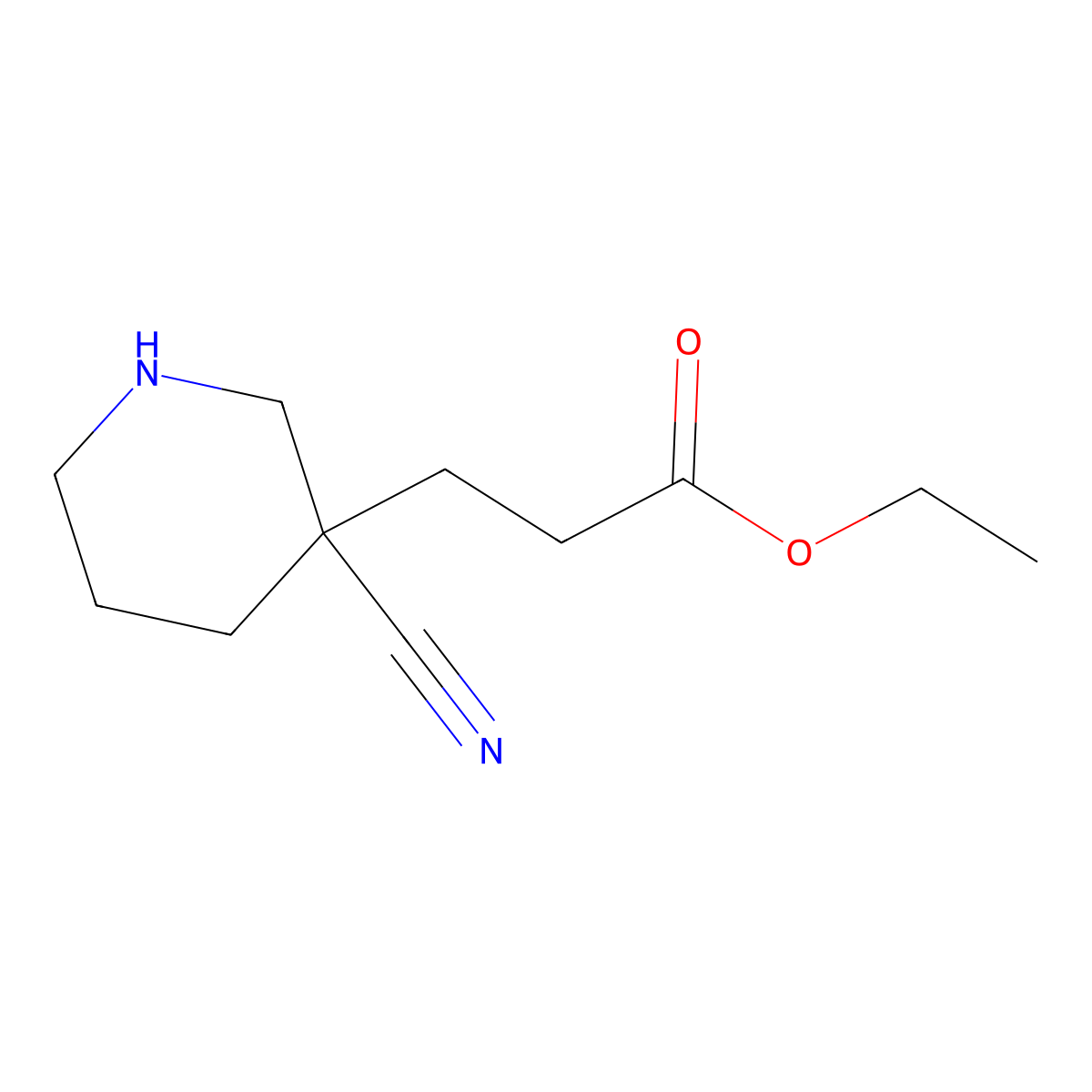 Ethyl 3-(3-cyanopiperidin-3-yl)propanoate molecular structure, CAS 2580240-12-4