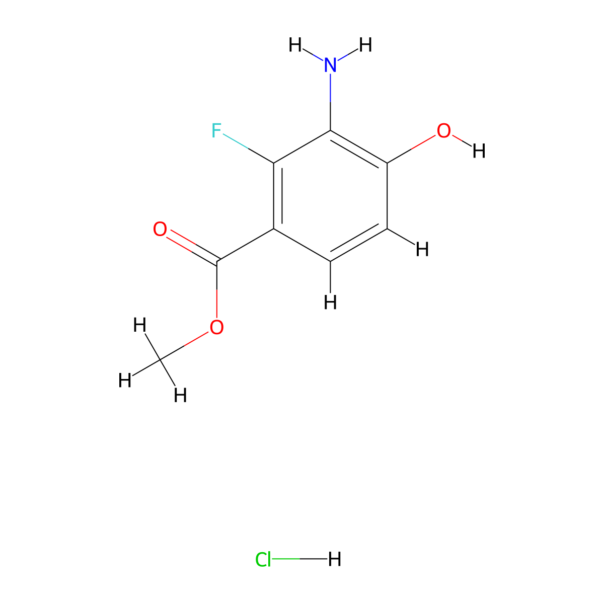 Methyl 3-amino-2-fluoro-4-hydroxybenzoate hydrochloride molecular structure, CAS 2580240-21-5