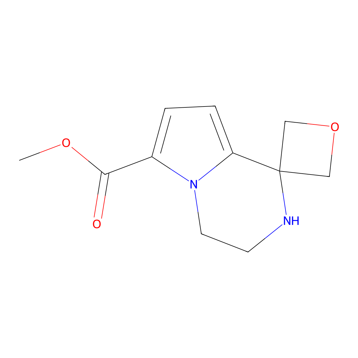 methyl 3',4'-dihydro-2'H-spiro[oxetane-3,1'-pyrrolo[1,2-a]pyrazine]-6'-carboxylate molecular structure, CAS 2580240-28-2