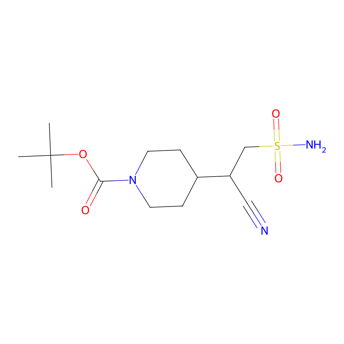 Tert-butyl 4-(1-cyano-2-sulfamoylethyl)piperidine-1-carboxylate molecular structure, CAS 2580240-35-1