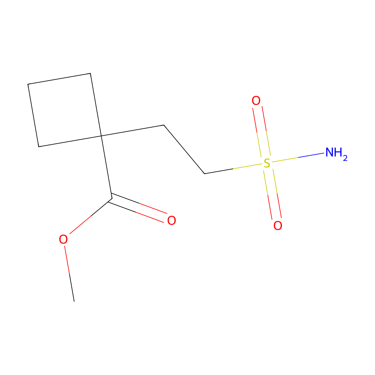 Methyl 1-(2-sulfamoylethyl)cyclobutane-1-carboxylate molecular structure, CAS 2580240-37-3