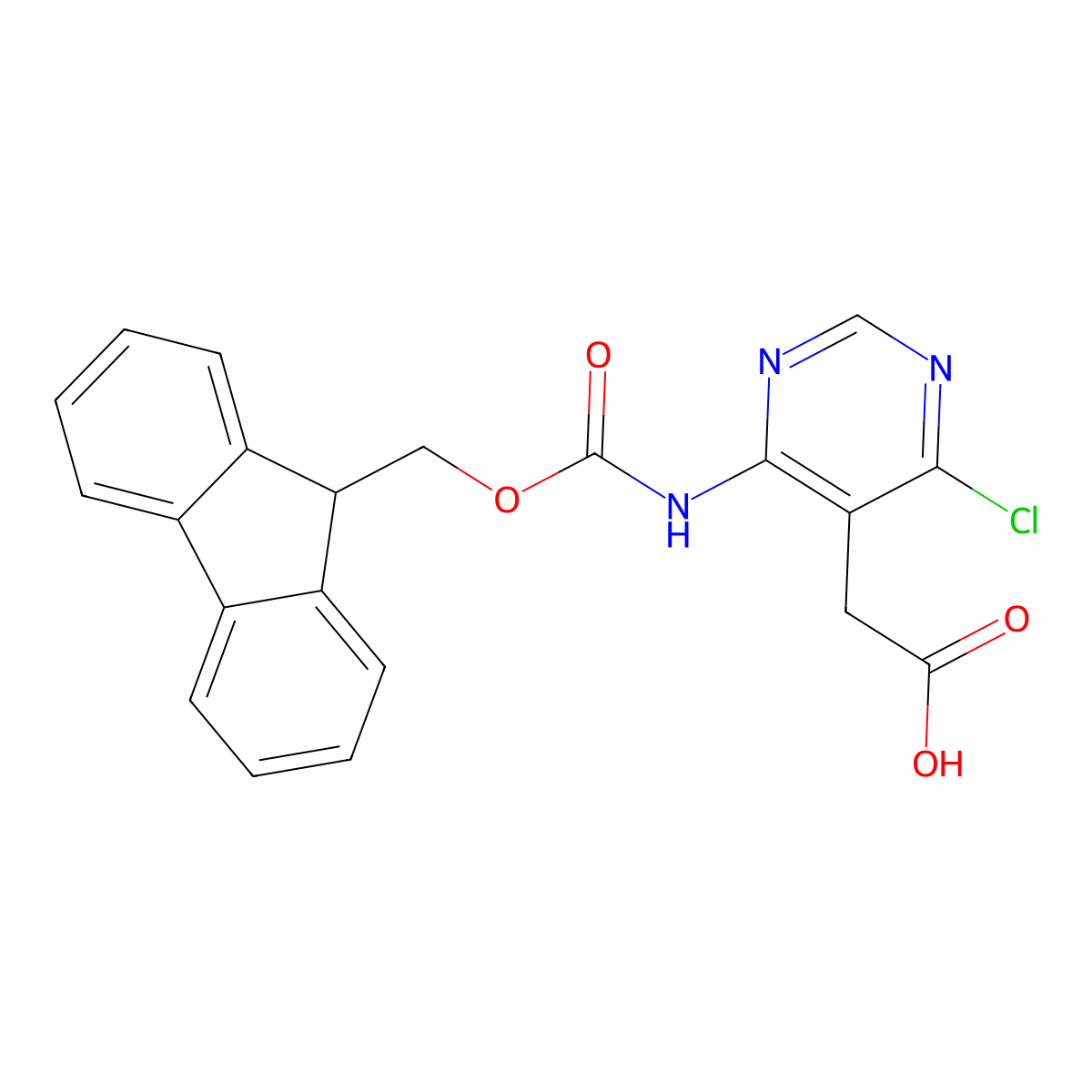2-[4-chloro-6-({[(9H-fluoren-9-yl)methoxy]carbonyl}amino)pyrimidin-5-yl]acetic acid molecular structure, CAS 2580240-39-5