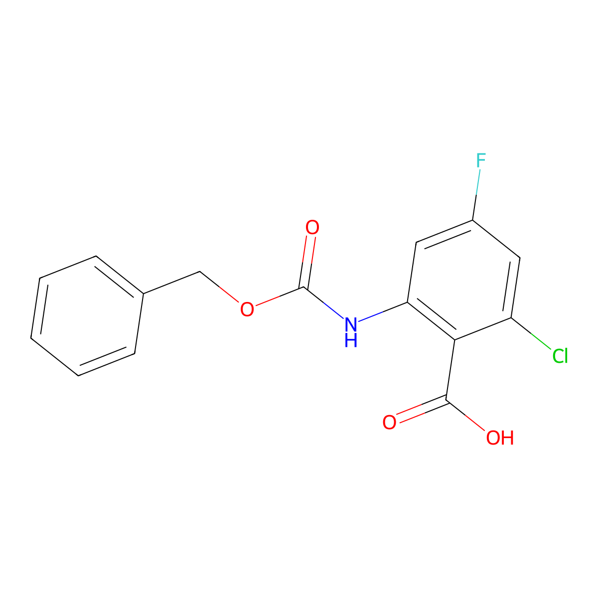 2-{[(Benzyloxy)carbonyl]amino}-6-chloro-4-fluorobenzoic acid molecular structure, CAS 2580240-71-5