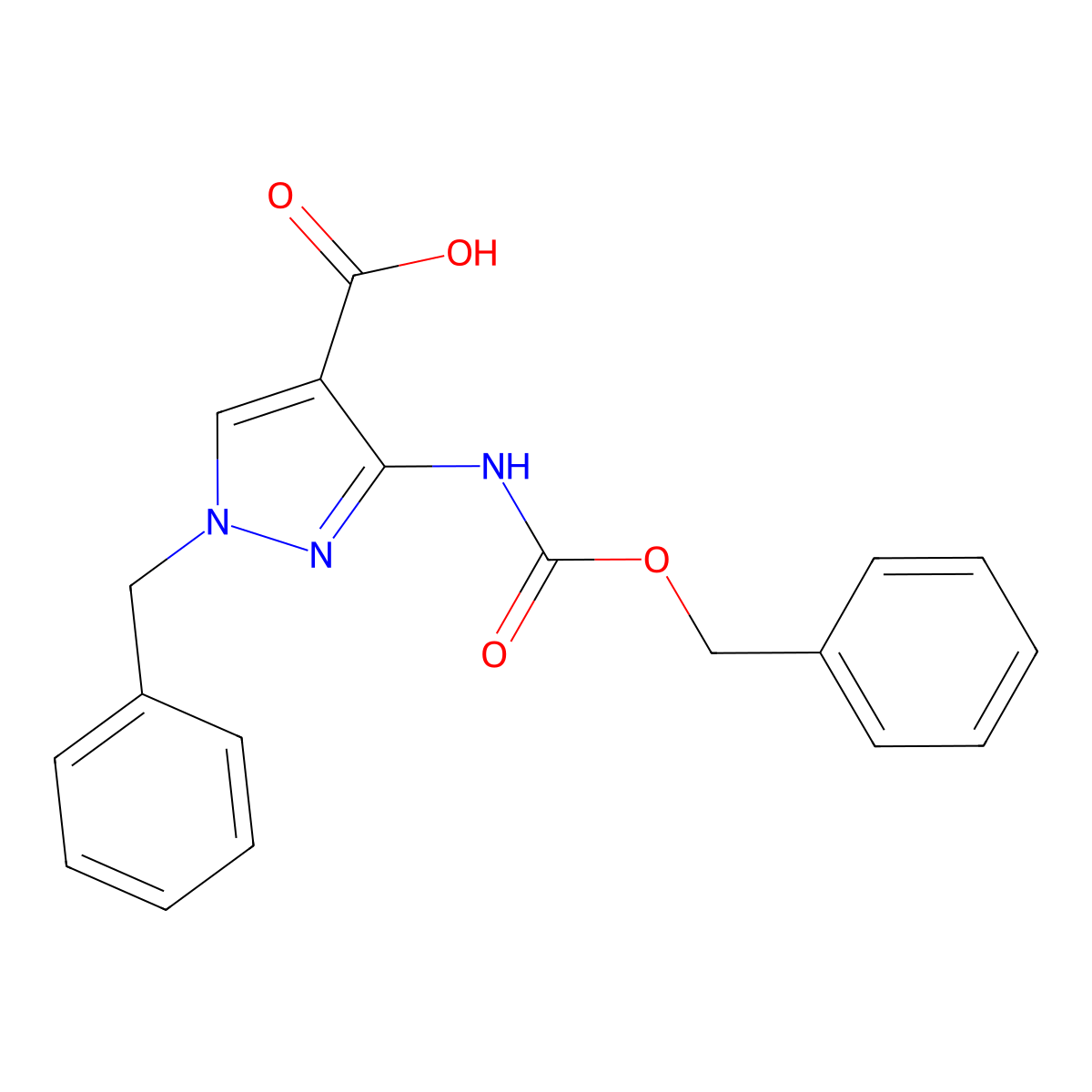 1-benzyl-3-{[(benzyloxy)carbonyl]amino}-1H-pyrazole-4-carboxylic acid molecular structure, CAS 2580240-86-2