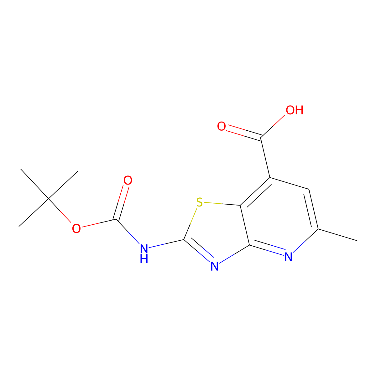 2-{[(Tert-butoxy)carbonyl]amino}-5-methyl-[1,3]thiazolo[4,5-b]pyridine-7-carboxylic acid molecular structure, CAS 2580241-04-7