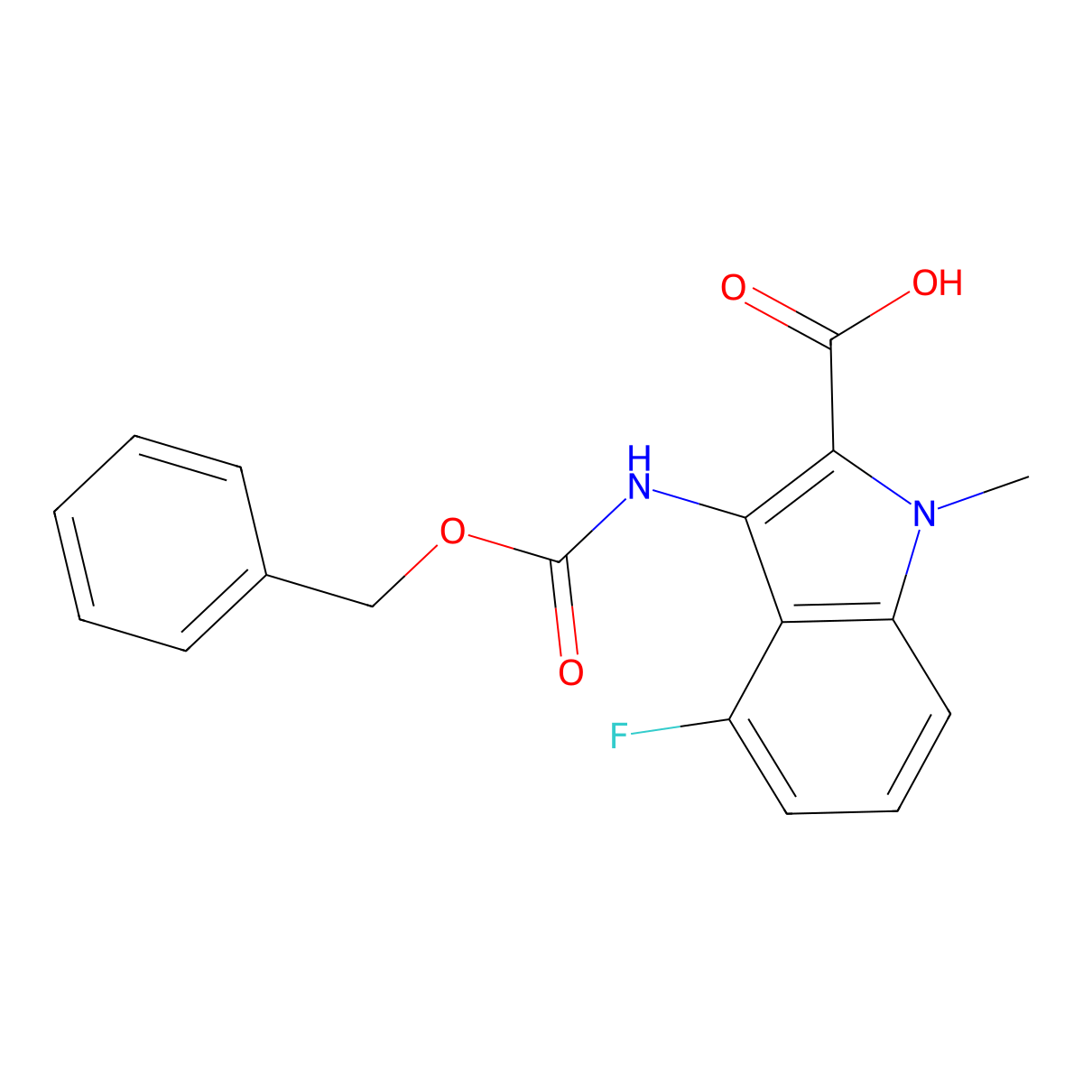 3-{[(benzyloxy)carbonyl]amino}-4-fluoro-1-methyl-1H-indole-2-carboxylic acid molecular structure, CAS 2580241-13-8