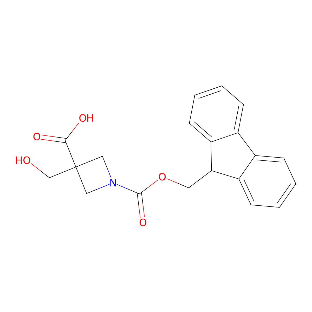 1-(9H-Fluoren-9-ylmethoxycarbonyl)-3-(hydroxymethyl)azetidine-3-carboxylic acid molecular structure, CAS 2580241-14-9