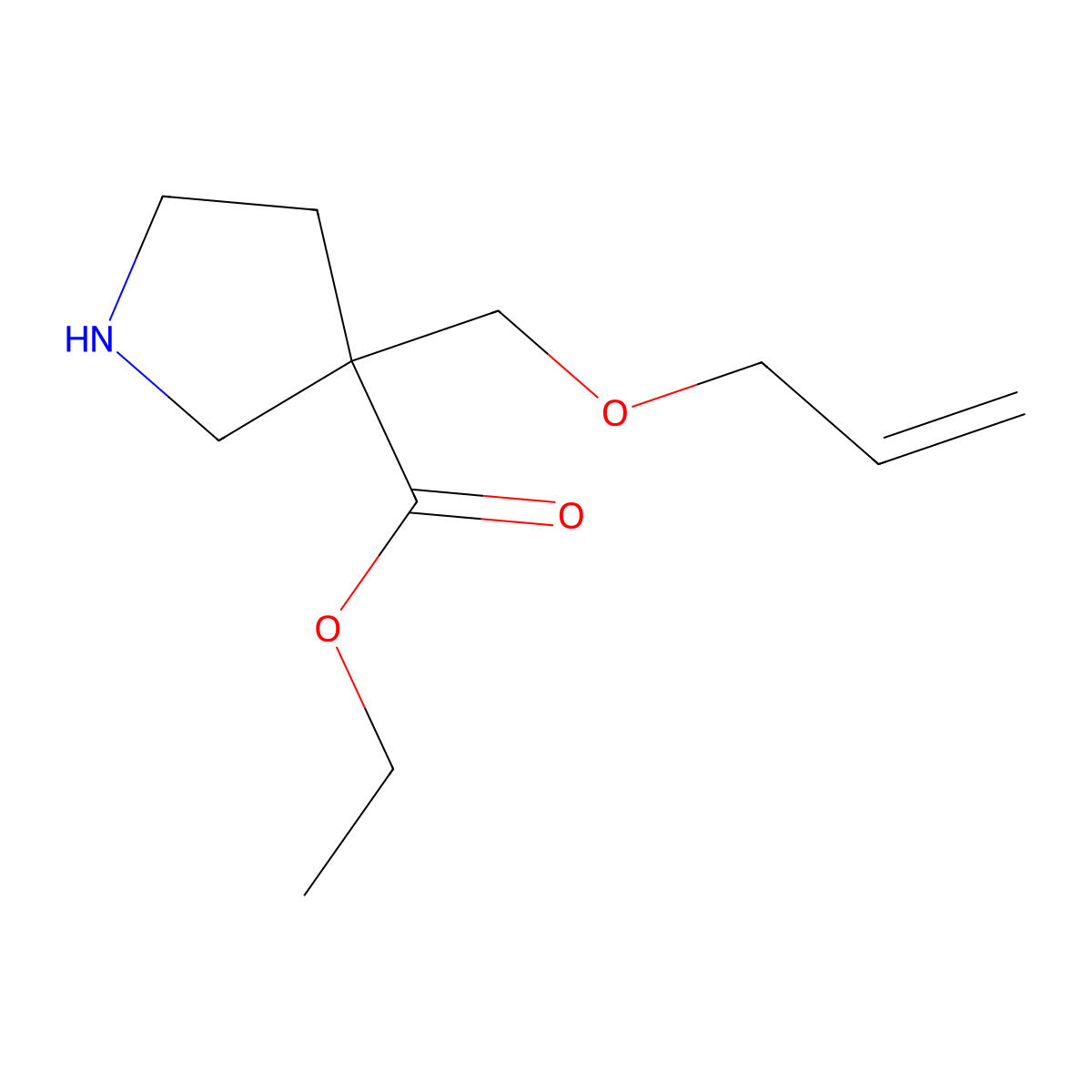 Ethyl 3-[(prop-2-en-1-yloxy)methyl]pyrrolidine-3-carboxylate molecular structure, CAS 2580241-22-9
