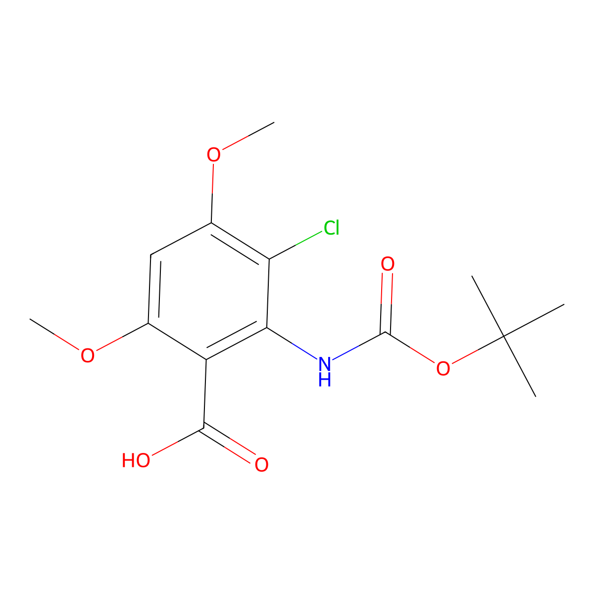 2-{[(Tert-butoxy)carbonyl]amino}-3-chloro-4,6-dimethoxybenzoic acid molecular structure, CAS 2580241-23-0