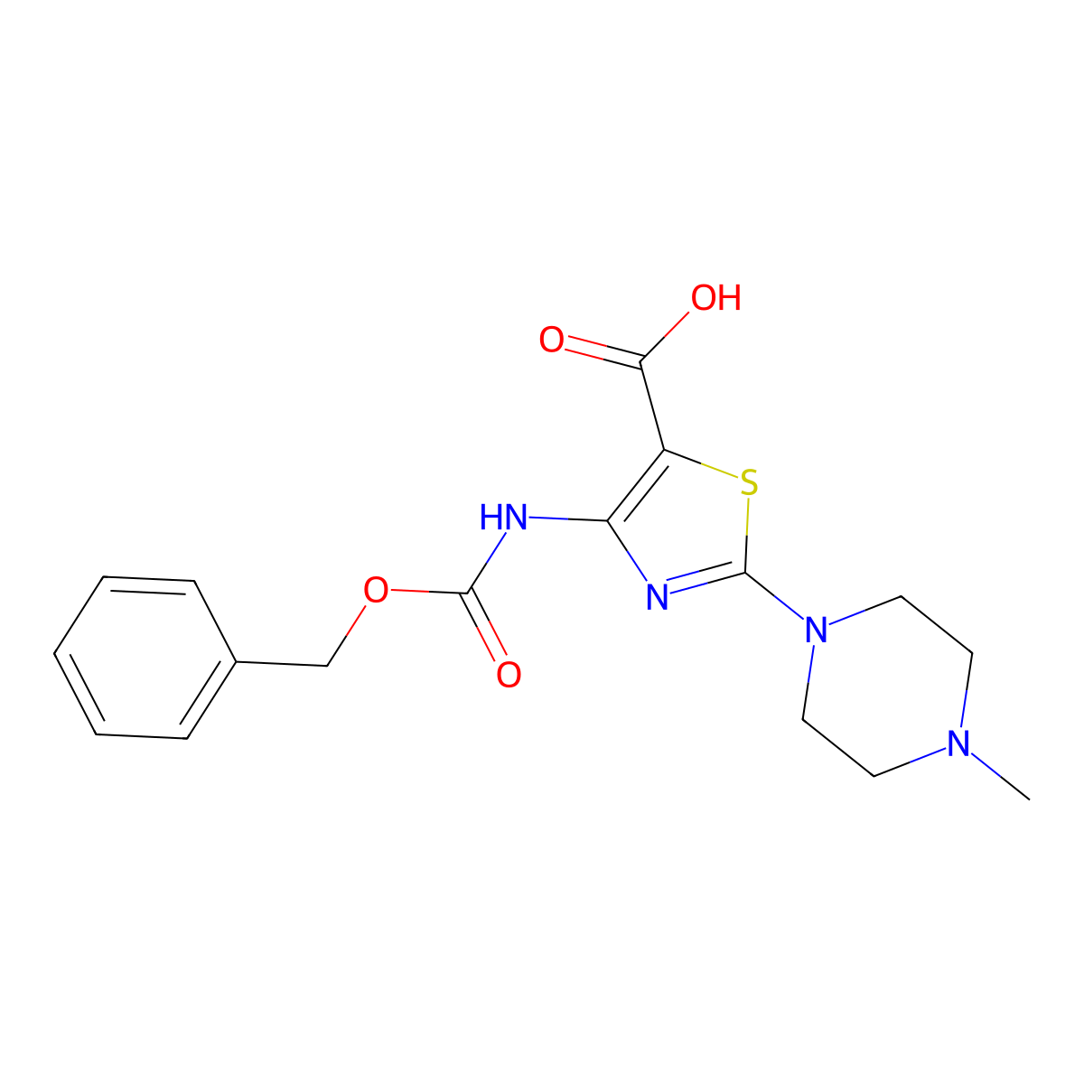 4-{[(Benzyloxy)carbonyl]amino}-2-(4-methylpiperazin-1-yl)-1,3-thiazole-5-carboxylic acid molecular structure, CAS 2580241-30-9