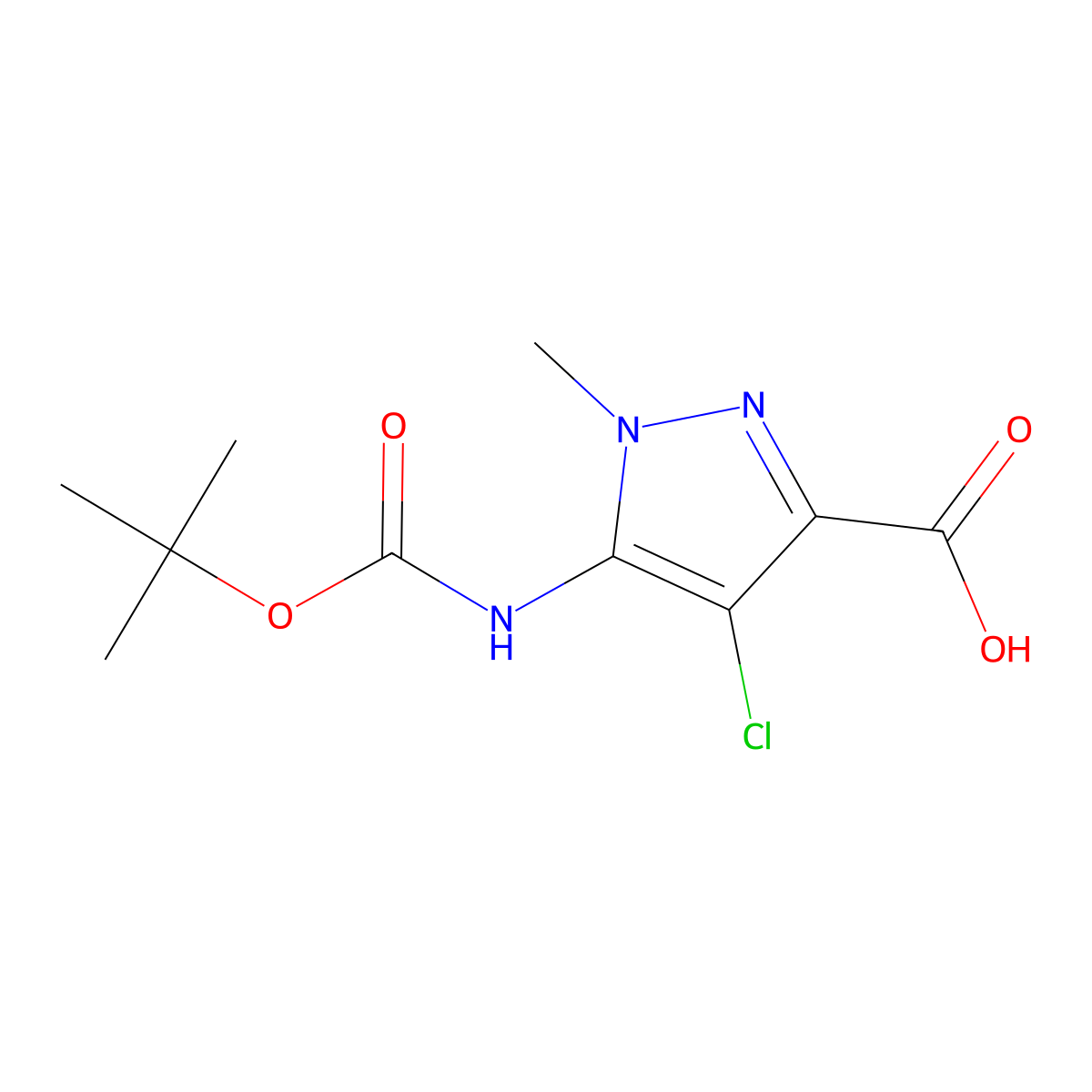 5-{[(tert-butoxy)carbonyl]amino}-4-chloro-1-methyl-1H-pyrazole-3-carboxylic acid molecular structure, CAS 2580241-39-8