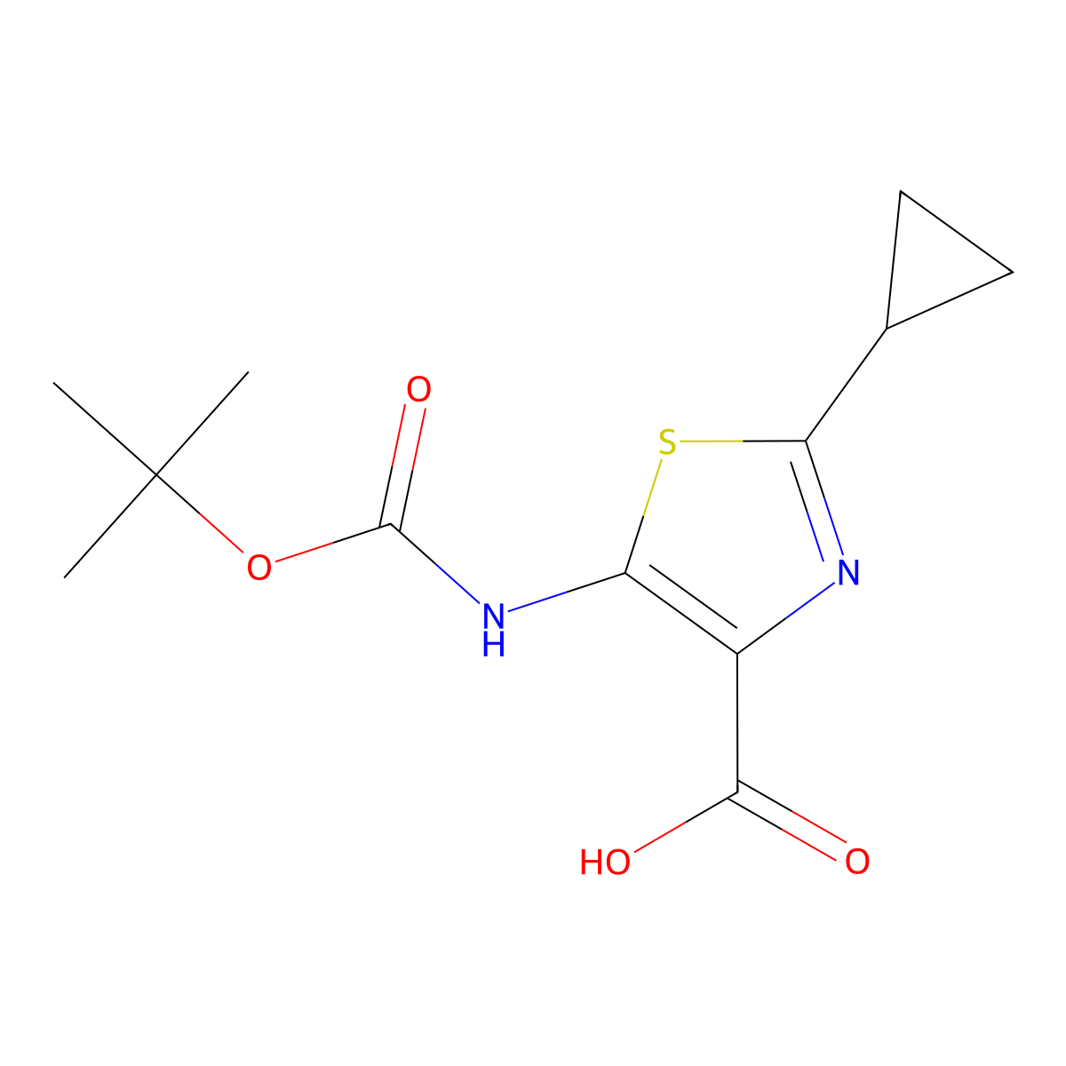 5-{[(Tert-butoxy)carbonyl]amino}-2-cyclopropyl-1,3-thiazole-4-carboxylic acid molecular structure, CAS 2580241-46-7