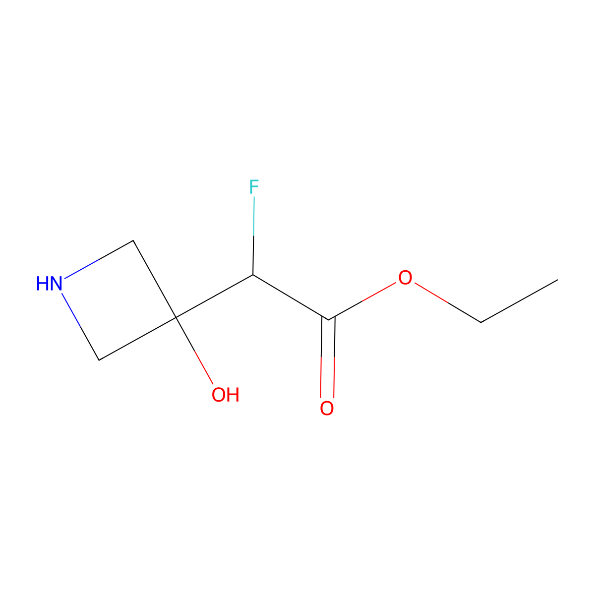 Ethyl 2-fluoro-2-(3-hydroxyazetidin-3-yl)acetate molecular structure, CAS 2580241-48-9