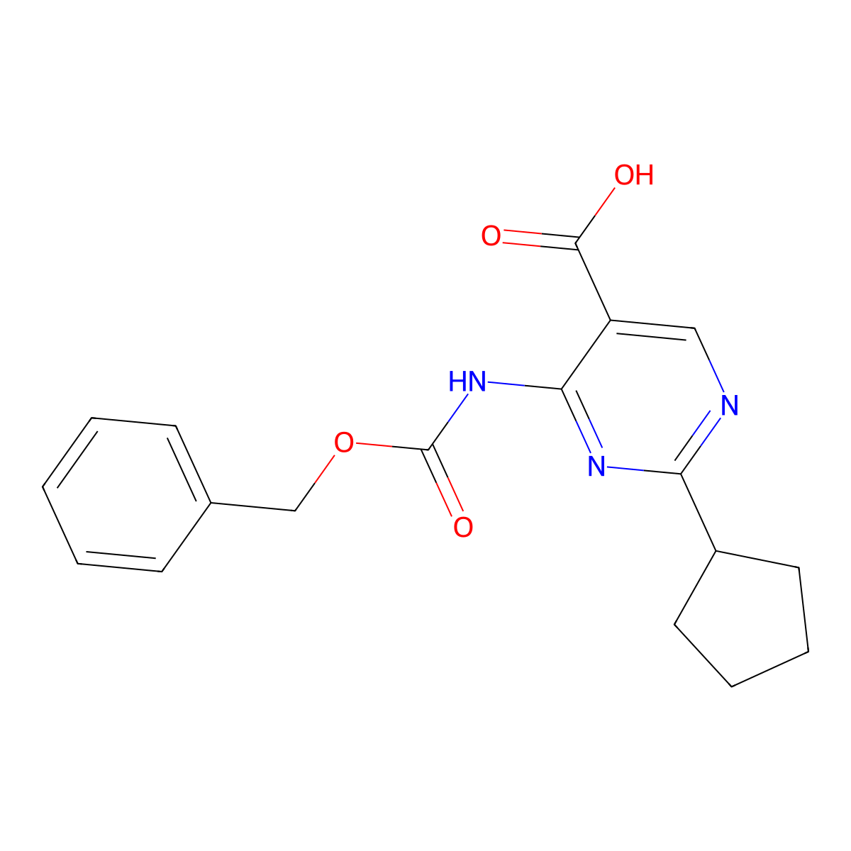 4-{[(Benzyloxy)carbonyl]amino}-2-cyclopentylpyrimidine-5-carboxylic acid molecular structure, CAS 2580241-55-8